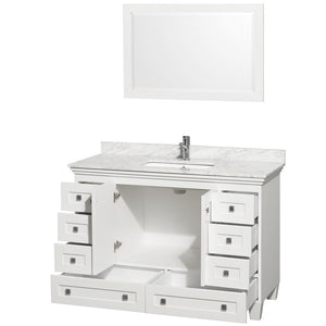 Wyndham Collection Vanity Wyndham Collection WCV800048SWHCMUNSM24 Acclaim 48 Inch Single Bathroom Vanity in White, White Carrara Marble Countertop, Undermount Square Sink, and 24 Inch Mirror