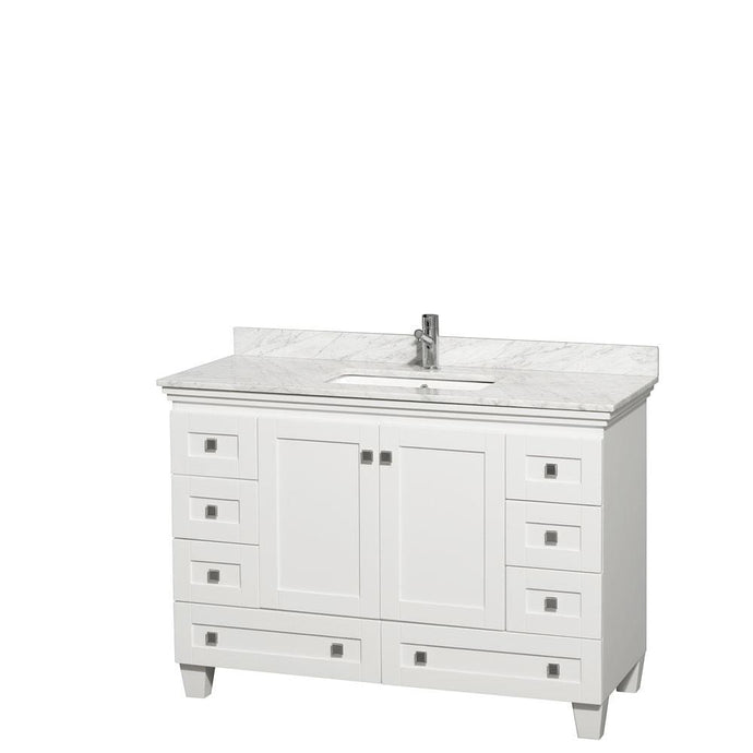 Wyndham Collection Vanity Wyndham Collection WCV800048SWHCMUNSMXX Acclaim 48 Inch Single Bathroom Vanity in White, White Carrara Marble Countertop, Undermount Square Sink, and No Mirror