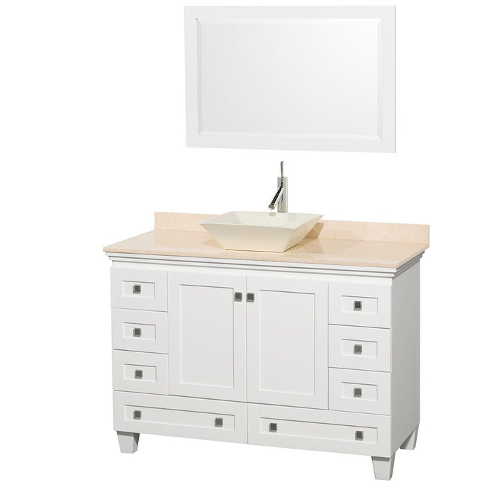 Wyndham Collection Vanity Wyndham Collection WCV800048SWHIVD2BM24 Acclaim 48 Inch Single Bathroom Vanity in White, Ivory Marble Countertop, Pyra Bone Sink, and 24 Inch Mirror