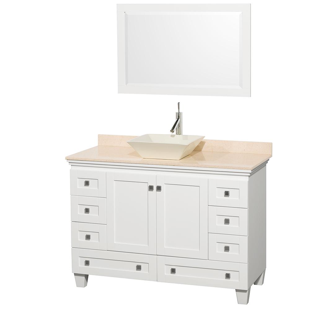 Wyndham Collection Vanity Wyndham Collection WCV800048SWHIVD2BM24 Acclaim 48 Inch Single Bathroom Vanity in White, Ivory Marble Countertop, Pyra Bone Sink, and 24 Inch Mirror
