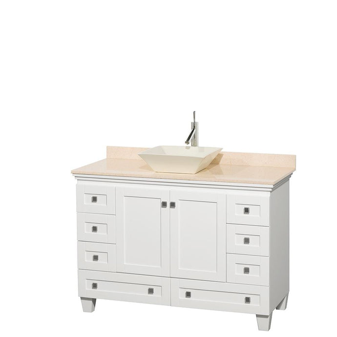 Wyndham Collection Vanity Wyndham Collection WCV800048SWHIVD2BMXX Acclaim 48 Inch Single Bathroom Vanity in White, Ivory Marble Countertop, Pyra Bone Sink, and No Mirror