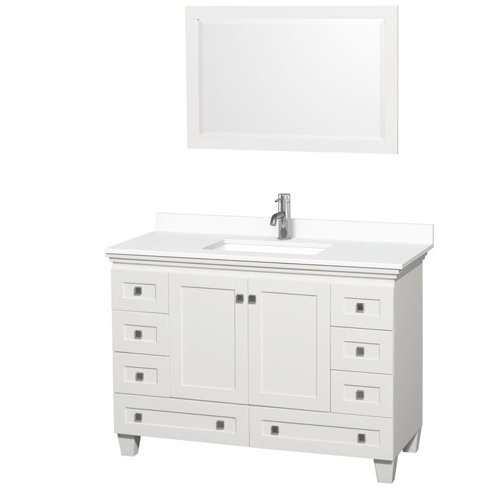 Wyndham Collection Vanity Wyndham Collection WCV800048SWHWCUNSM24 Acclaim 48 Inch Single Bathroom Vanity in White, White Cultured Marble Countertop, Undermount Square Sink, 24 Inch Mirror