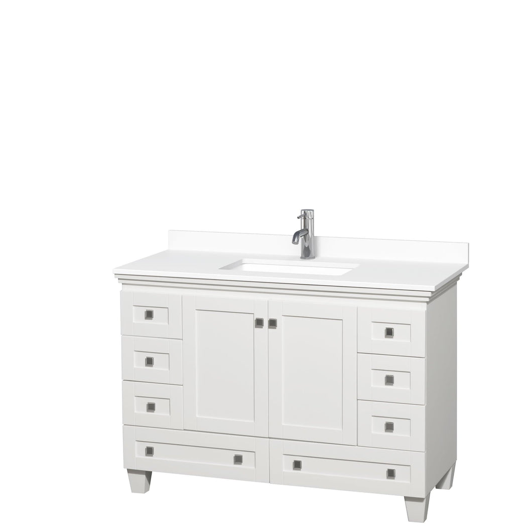 Wyndham Collection Vanity Wyndham Collection WCV800048SWHWCUNSMXX Acclaim 48 Inch Single Bathroom Vanity in White, White Cultured Marble Countertop, Undermount Square Sink, No Mirror