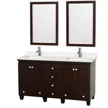 Load image into Gallery viewer, Wyndham Collection Vanity Wyndham Collection WCV800060DESC2UNSM24 Acclaim 60 Inch Double Bathroom Vanity in Espresso, Light-Vein Carrara Cultured Marble Countertop, Undermount Square Sinks, 24 Inch Mirrors