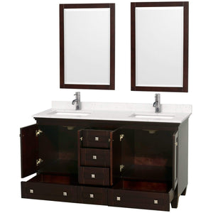 Wyndham Collection Vanity Wyndham Collection WCV800060DESC2UNSM24 Acclaim 60 Inch Double Bathroom Vanity in Espresso, Light-Vein Carrara Cultured Marble Countertop, Undermount Square Sinks, 24 Inch Mirrors