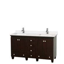 Load image into Gallery viewer, Wyndham Collection Vanity Wyndham Collection WCV800060DESC2UNSMXX Acclaim 60 Inch Double Bathroom Vanity in Espresso, Light-Vein Carrara Cultured Marble Countertop, Undermount Square Sinks, No Mirrors