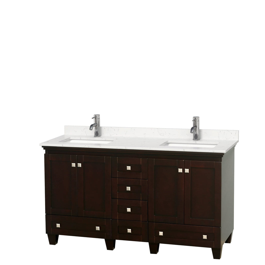 Wyndham Collection Vanity Wyndham Collection WCV800060DESC2UNSMXX Acclaim 60 Inch Double Bathroom Vanity in Espresso, Light-Vein Carrara Cultured Marble Countertop, Undermount Square Sinks, No Mirrors