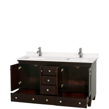 Load image into Gallery viewer, Wyndham Collection Vanity Wyndham Collection WCV800060DESC2UNSMXX Acclaim 60 Inch Double Bathroom Vanity in Espresso, Light-Vein Carrara Cultured Marble Countertop, Undermount Square Sinks, No Mirrors