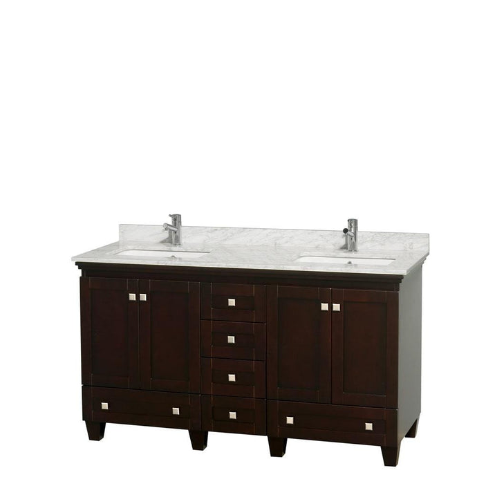 Wyndham Collection Vanity Wyndham Collection WCV800060DESCMUNSMXX Acclaim 60 Inch Double Bathroom Vanity in Espresso, White Carrara Marble Countertop, Undermount Square Sinks, and No Mirrors
