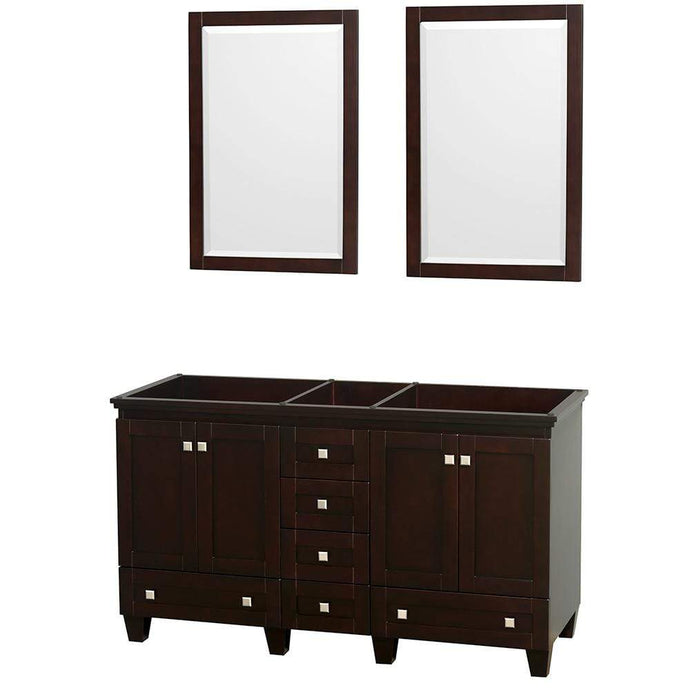 Wyndham Collection Vanity Wyndham Collection WCV800060DESCXSXXM24 Acclaim 60 Inch Double Bathroom Vanity in Espresso, No Countertop, No Sinks, and 24 Inch Mirrors