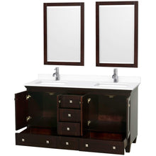 Load image into Gallery viewer, Wyndham Collection Vanity Wyndham Collection WCV800060DESWCUNSM24 Acclaim 60 Inch Double Bathroom Vanity in Espresso, White Cultured Marble Countertop, Undermount Square Sinks, 24 Inch Mirrors