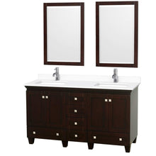 Load image into Gallery viewer, Wyndham Collection Vanity Wyndham Collection WCV800060DESWCUNSM24 Acclaim 60 Inch Double Bathroom Vanity in Espresso, White Cultured Marble Countertop, Undermount Square Sinks, 24 Inch Mirrors