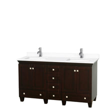 Load image into Gallery viewer, Wyndham Collection Vanity Wyndham Collection WCV800060DESWCUNSMXX Acclaim 60 Inch Double Bathroom Vanity in Espresso, White Cultured Marble Countertop, Undermount Square Sinks, No Mirrors