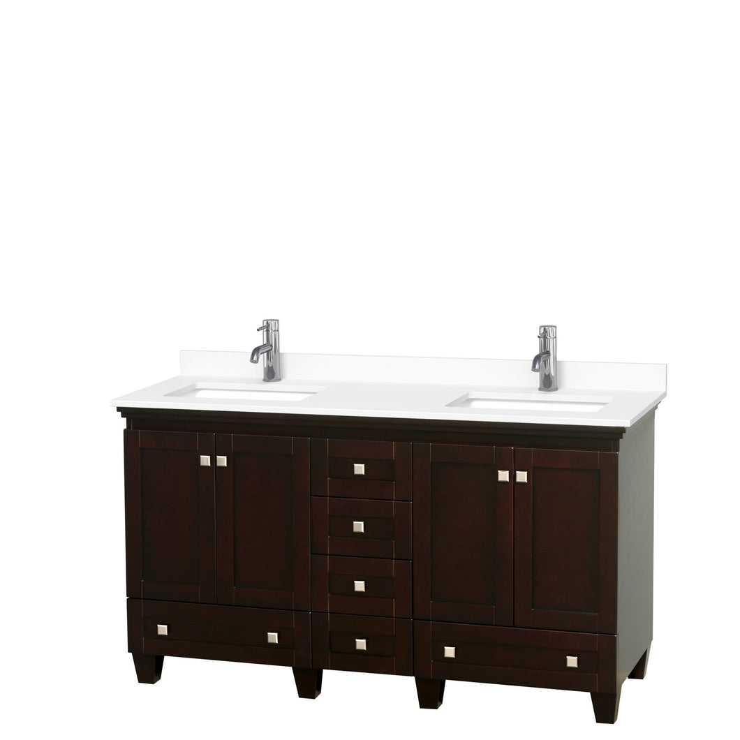 Wyndham Collection Vanity Wyndham Collection WCV800060DESWCUNSMXX Acclaim 60 Inch Double Bathroom Vanity in Espresso, White Cultured Marble Countertop, Undermount Square Sinks, No Mirrors