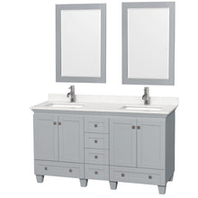 Load image into Gallery viewer, Wyndham Collection Vanity Wyndham Collection WCV800060DOYC2UNSM24 Acclaim 60 Inch Double Bathroom Vanity in Oyster Gray, Light-Vein Carrara Cultured Marble Countertop, Undermount Square Sinks, 24 Inch Mirrors