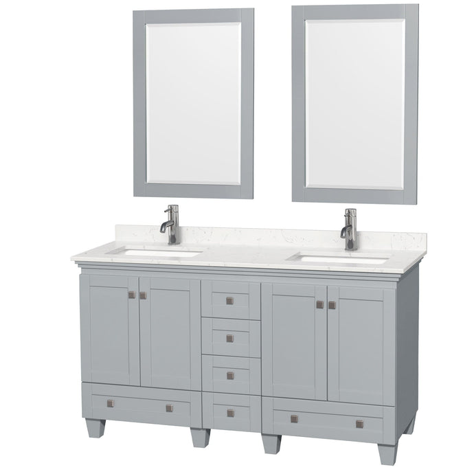 Wyndham Collection Vanity Wyndham Collection WCV800060DOYC2UNSM24 Acclaim 60 Inch Double Bathroom Vanity in Oyster Gray, Light-Vein Carrara Cultured Marble Countertop, Undermount Square Sinks, 24 Inch Mirrors
