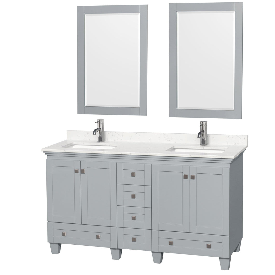 Wyndham Collection Vanity Wyndham Collection WCV800060DOYC2UNSM24 Acclaim 60 Inch Double Bathroom Vanity in Oyster Gray, Light-Vein Carrara Cultured Marble Countertop, Undermount Square Sinks, 24 Inch Mirrors