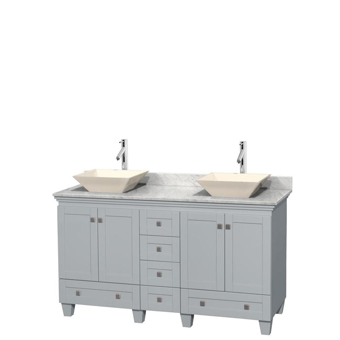 Wyndham Collection Vanity Wyndham Collection WCV800060DOYCMD2BMXX Acclaim 60 Inch Double Bathroom Vanity in Oyster Gray, White Carrara Marble Countertop, Pyra Bone Porcelain Sinks, and No Mirrors