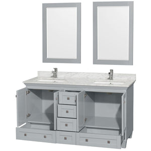 Wyndham Collection Vanity Wyndham Collection WCV800060DOYCMUNSM24 Acclaim 60 Inch Double Bathroom Vanity in Oyster Gray, White Carrara Marble Countertop, Undermount Square Sinks, and 24 Inch Mirrors
