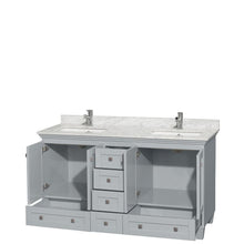 Load image into Gallery viewer, Wyndham Collection Vanity Wyndham Collection WCV800060DOYCMUNSMXX Acclaim 60 Inch Double Bathroom Vanity in Oyster Gray, White Carrara Marble Countertop, Undermount Square Sinks, and No Mirrors