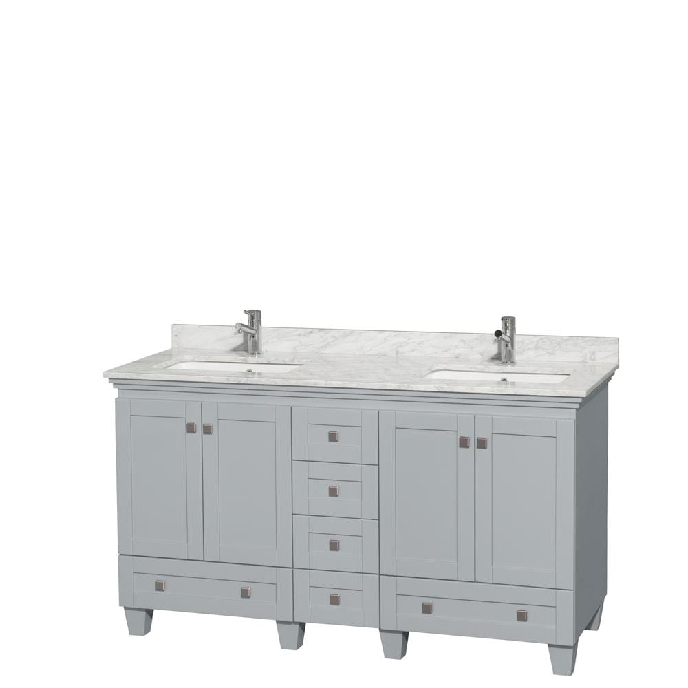 Wyndham Collection Vanity Wyndham Collection WCV800060DOYCMUNSMXX Acclaim 60 Inch Double Bathroom Vanity in Oyster Gray, White Carrara Marble Countertop, Undermount Square Sinks, and No Mirrors