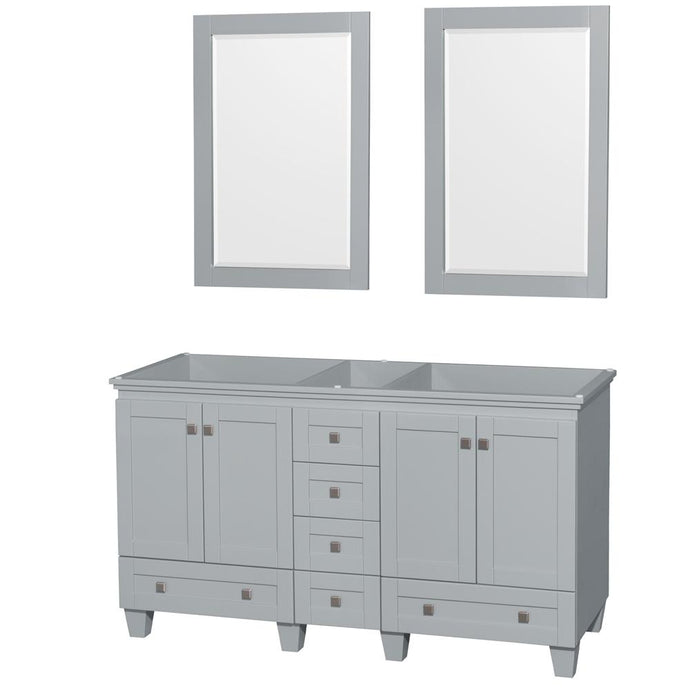 Wyndham Collection Vanity Wyndham Collection WCV800060DOYCXSXXM24 Acclaim 60 Inch Double Bathroom Vanity in Oyster Gray, No Countertop, No Sinks, and 24 Inch Mirrors