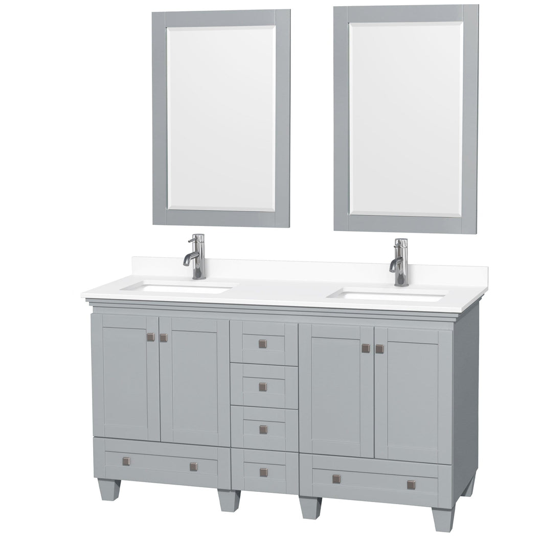 Wyndham Collection Vanity Wyndham Collection WCV800060DOYWCUNSM24 Acclaim 60 Inch Double Bathroom Vanity in Oyster Gray, White Cultured Marble Countertop, Undermount Square Sinks, 24 Inch Mirrors