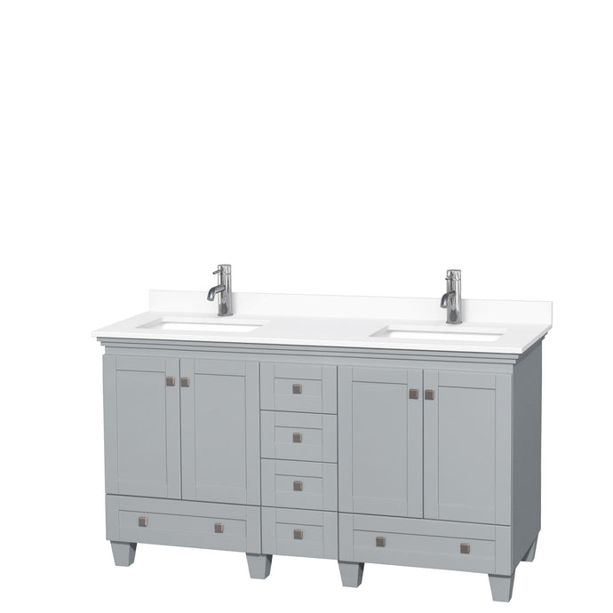 Wyndham Collection Vanity Wyndham Collection WCV800060DOYWCUNSMXX Acclaim 60 Inch Double Bathroom Vanity in Oyster Gray, White Cultured Marble Countertop, Undermount Square Sinks, No Mirrors