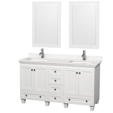 Load image into Gallery viewer, Wyndham Collection Vanity Wyndham Collection WCV800060DWHC2UNSM24 Acclaim 60 Inch Double Bathroom Vanity in White, Light-Vein Carrara Cultured Marble Countertop, Undermount Square Sinks, 24 Inch Mirrors