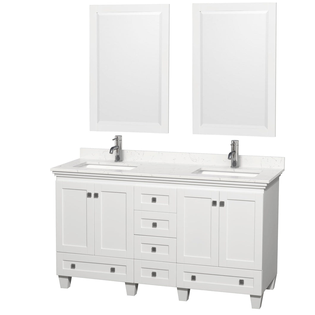 Wyndham Collection Vanity Wyndham Collection WCV800060DWHC2UNSM24 Acclaim 60 Inch Double Bathroom Vanity in White, Light-Vein Carrara Cultured Marble Countertop, Undermount Square Sinks, 24 Inch Mirrors
