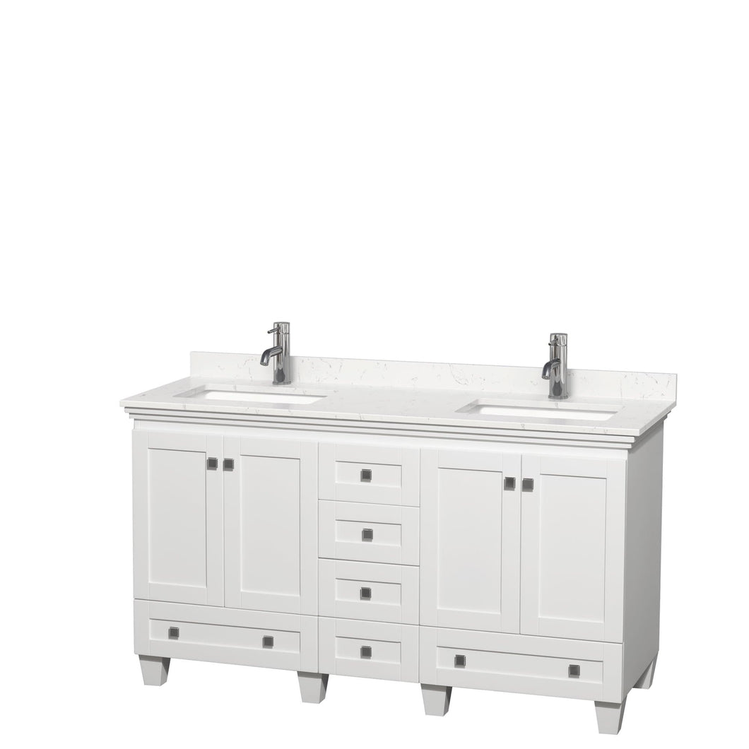 Wyndham Collection Vanity Wyndham Collection WCV800060DWHC2UNSMXX Acclaim 60 Inch Double Bathroom Vanity in White, Light-Vein Carrara Cultured Marble Countertop, Undermount Square Sinks, No Mirrors