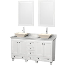 Load image into Gallery viewer, Wyndham Collection Vanity Wyndham Collection WCV800060DWHCMD2BM24 Acclaim 60 Inch Double Bathroom Vanity in White, White Carrara Marble Countertop, Pyra Bone Sinks, and 24 Inch Mirrors