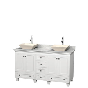 Wyndham Collection Vanity Wyndham Collection WCV800060DWHCMD2BMXX Acclaim 60 Inch Double Bathroom Vanity in White, White Carrara Marble Countertop, Pyra Bone Sinks, and No Mirrors