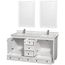 Load image into Gallery viewer, Wyndham Collection Vanity Wyndham Collection WCV800060DWHCMUNSM24 Acclaim 60 Inch Double Bathroom Vanity in White, White Carrara Marble Countertop, Undermount Square Sinks, and 24 Inch Mirrors