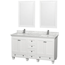 Load image into Gallery viewer, Wyndham Collection Vanity Wyndham Collection WCV800060DWHCMUNSM24 Acclaim 60 Inch Double Bathroom Vanity in White, White Carrara Marble Countertop, Undermount Square Sinks, and 24 Inch Mirrors