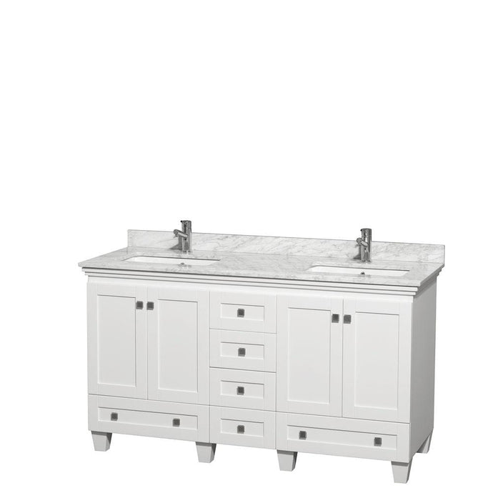 Wyndham Collection Vanity Wyndham Collection WCV800060DWHCMUNSMXX Acclaim 60 Inch Double Bathroom Vanity in White, White Carrara Marble Countertop, Undermount Square Sinks, and No Mirrors