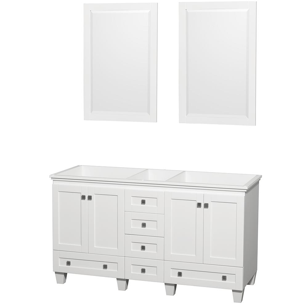 Wyndham Collection Vanity Wyndham Collection WCV800060DWHCXSXXM24 Acclaim 60 Inch Double Bathroom Vanity in White, No Countertop, No Sinks, and 24 Inch Mirrors