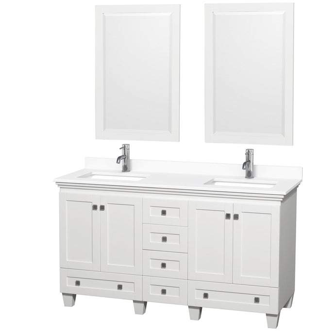 Wyndham Collection Vanity Wyndham Collection WCV800060DWHWCUNSM24 Acclaim 60 Inch Double Bathroom Vanity in White, White Cultured Marble Countertop, Undermount Square Sinks, 24 Inch Mirrors