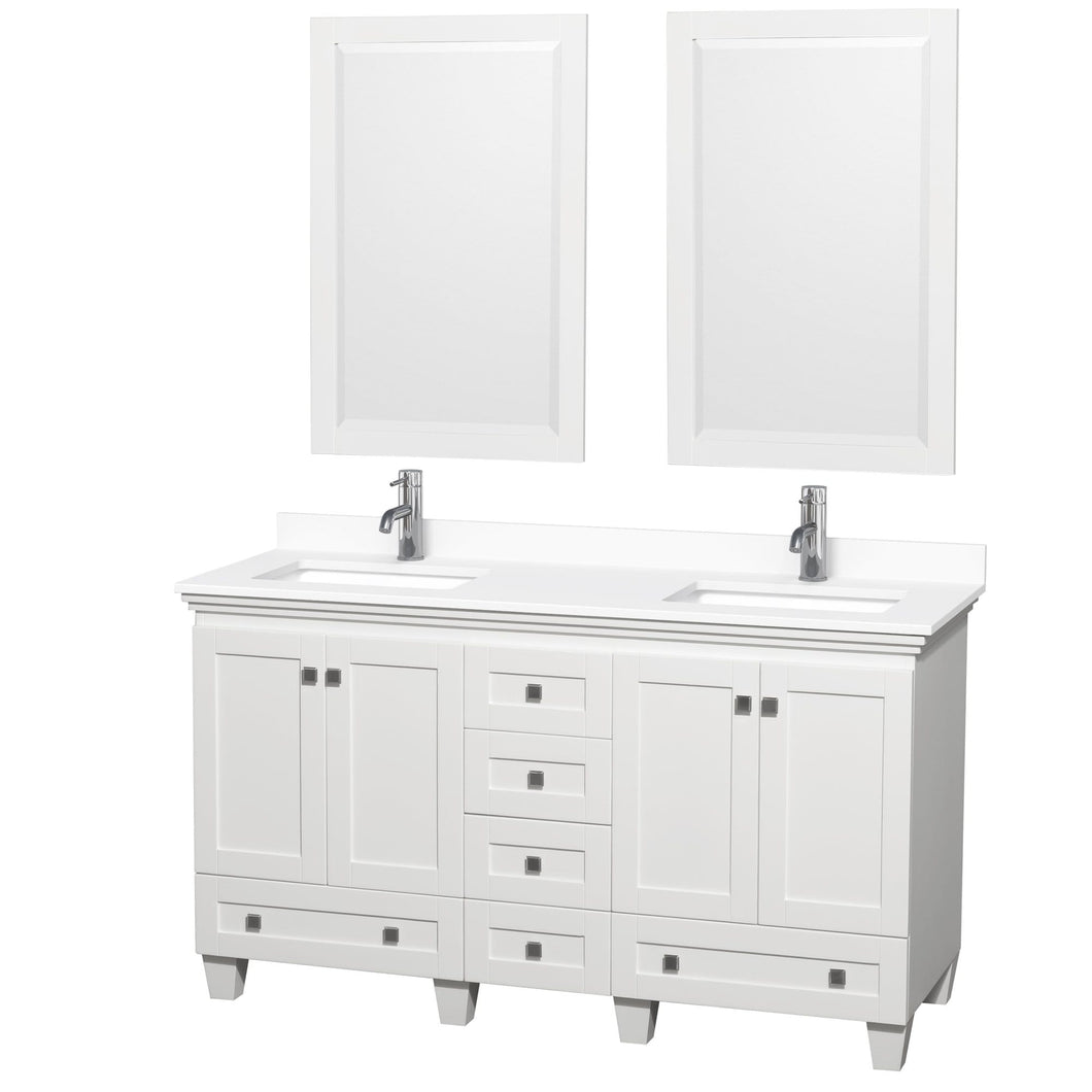 Wyndham Collection Vanity Wyndham Collection WCV800060DWHWCUNSM24 Acclaim 60 Inch Double Bathroom Vanity in White, White Cultured Marble Countertop, Undermount Square Sinks, 24 Inch Mirrors