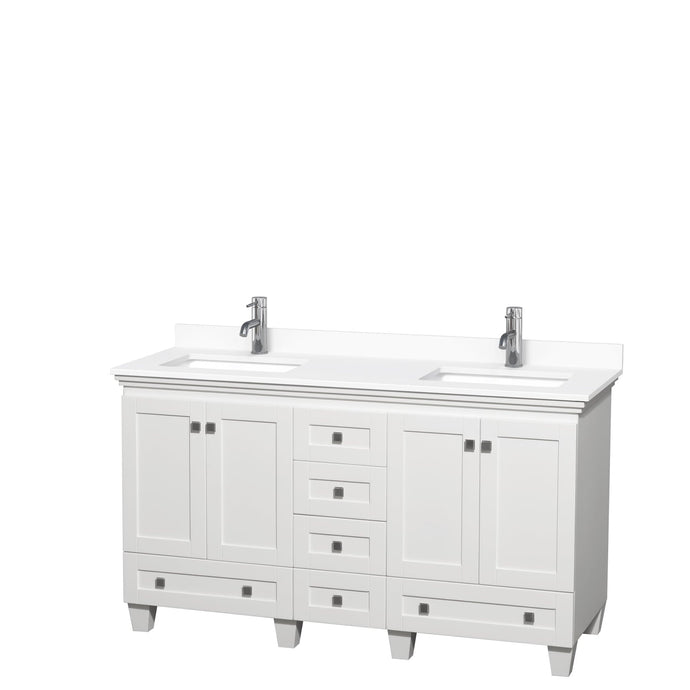Wyndham Collection Vanity Wyndham Collection WCV800060DWHWCUNSMXX Acclaim 60 Inch Double Bathroom Vanity in White, White Cultured Marble Countertop, Undermount Square Sinks, No Mirrors