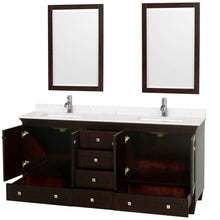 Load image into Gallery viewer, Wyndham Collection Vanity Wyndham Collection WCV800072DESC2UNSM24 Acclaim 72 Inch Double Bathroom Vanity in Espresso, Light-Vein Carrara Cultured Marble Countertop, Undermount Square Sinks, 24 Inch Mirrors