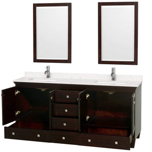 Wyndham Collection Vanity Wyndham Collection WCV800072DESC2UNSM24 Acclaim 72 Inch Double Bathroom Vanity in Espresso, Light-Vein Carrara Cultured Marble Countertop, Undermount Square Sinks, 24 Inch Mirrors