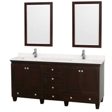 Load image into Gallery viewer, Wyndham Collection Vanity Wyndham Collection WCV800072DESC2UNSM24 Acclaim 72 Inch Double Bathroom Vanity in Espresso, Light-Vein Carrara Cultured Marble Countertop, Undermount Square Sinks, 24 Inch Mirrors