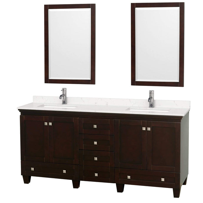 Wyndham Collection Vanity Wyndham Collection WCV800072DESC2UNSM24 Acclaim 72 Inch Double Bathroom Vanity in Espresso, Light-Vein Carrara Cultured Marble Countertop, Undermount Square Sinks, 24 Inch Mirrors