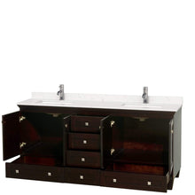 Load image into Gallery viewer, Wyndham Collection Vanity Wyndham Collection WCV800072DESC2UNSMXX Acclaim 72 Inch Double Bathroom Vanity in Espresso, Light-Vein Carrara Cultured Marble Countertop, Undermount Square Sinks, No Mirrors