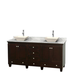 Wyndham Collection Vanity Wyndham Collection WCV800072DESCMD2BMXX Acclaim 72 Inch Double Bathroom Vanity in Espresso, White Carrara Marble Countertop, Pyra Bone Sinks, and No Mirrors