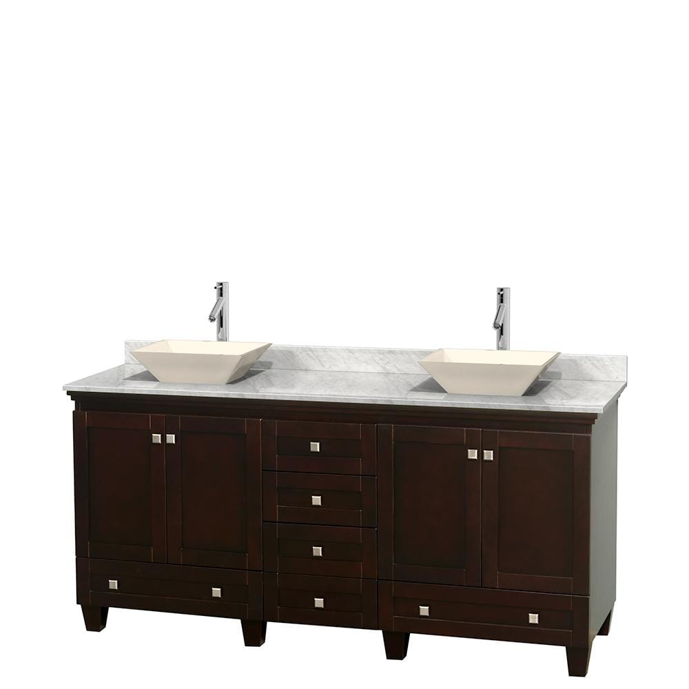 Wyndham Collection Vanity Wyndham Collection WCV800072DESCMD2BMXX Acclaim 72 Inch Double Bathroom Vanity in Espresso, White Carrara Marble Countertop, Pyra Bone Sinks, and No Mirrors