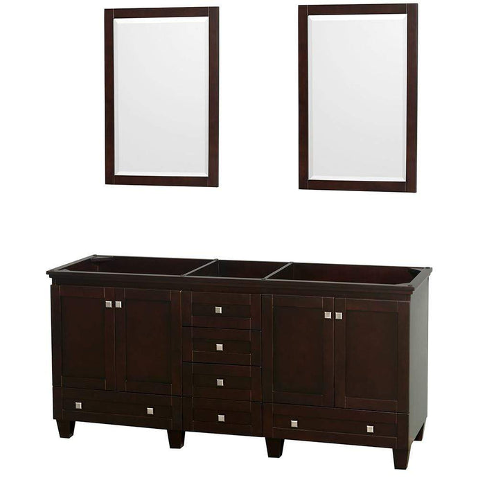 Wyndham Collection Vanity Wyndham Collection WCV800072DESCXSXXM24 Acclaim 72 Inch Double Bathroom Vanity in Espresso, No Countertop, No Sinks, and 24 Inch Mirrors