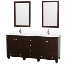 Load image into Gallery viewer, Wyndham Collection Vanity Wyndham Collection WCV800072DESWCUNSM24 Acclaim 72 Inch Double Bathroom Vanity in Espresso, White Cultured Marble Countertop, Undermount Square Sinks, 24 Inch Mirrors