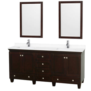 Wyndham Collection Vanity Wyndham Collection WCV800072DESWCUNSM24 Acclaim 72 Inch Double Bathroom Vanity in Espresso, White Cultured Marble Countertop, Undermount Square Sinks, 24 Inch Mirrors